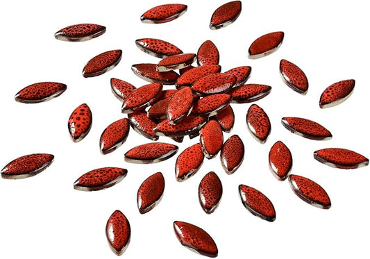 Red Petal Ceramic Tiles Mosaic Tiles, Bulk Ceramic Mosaic Pieces Stepping Stone by SMANTA