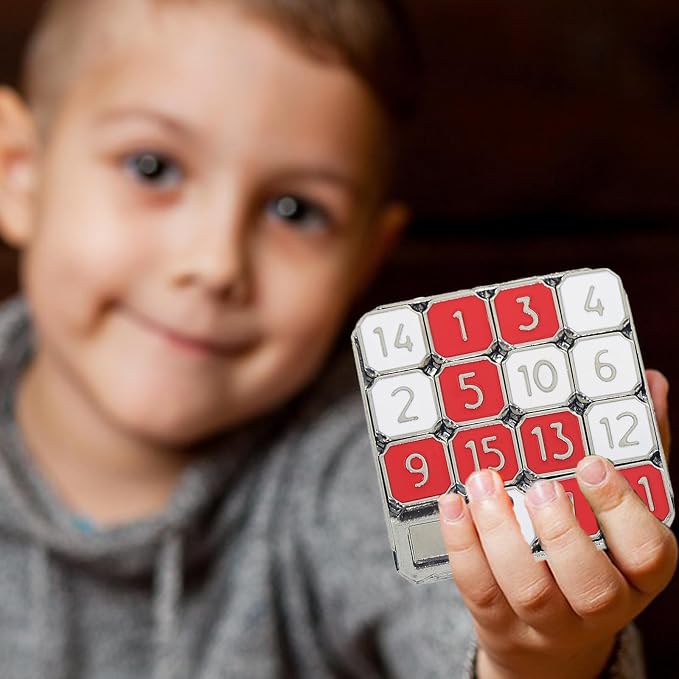 Metal Number Slide 15 Puzzle Red and White Number Sliding Puzzle Educational - Image 4