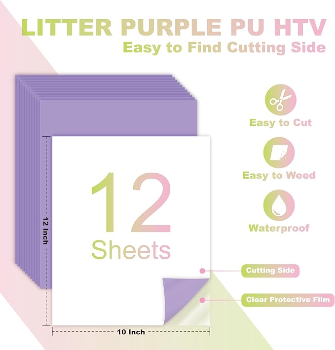 Light Purple PU Heat Transfer Vinyl, Compatible - Image 2
