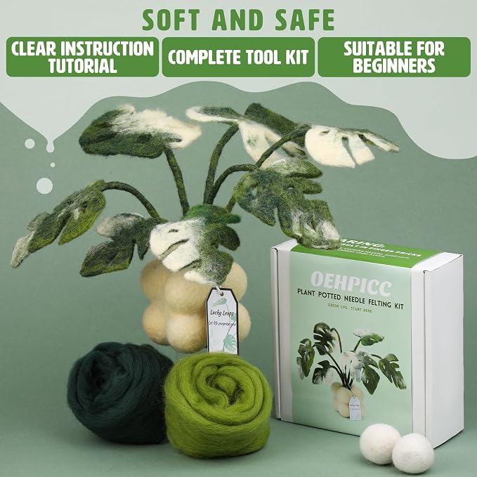 OEHPICC Needle Felting Kit for Beginners, Monstera Potted Plant Felt Kit - Image 5