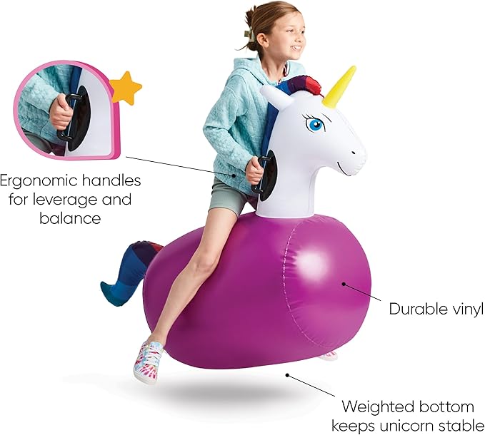 Hearthsong Hop N Go Inflatable Unicorn Riding Bouncy Hopping Toys - Image 5