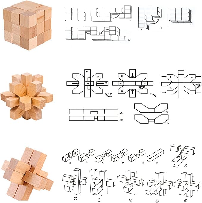 VolksRose 15pcs Wooden Brain Teaser Puzzles, IQ Challenge Puzzle Games - Image 2