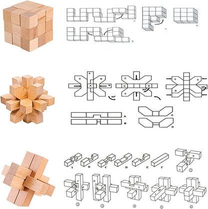 VolksRose 15pcs Wooden Brain Teaser Puzzles, IQ Challenge Puzzle Games - Image 2
