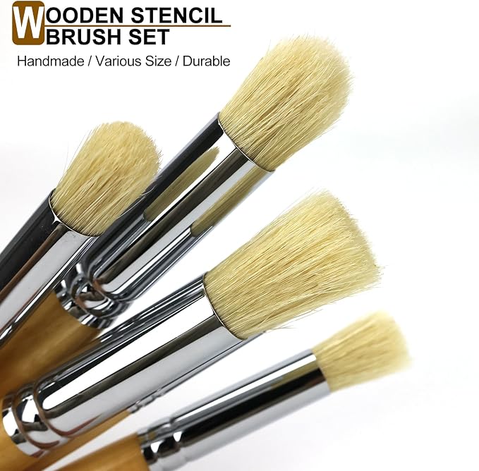 Wooden Stencil Brush Set, 6 Pieces Natural Hog Bristle Dome Stencil Brushes - Image 5