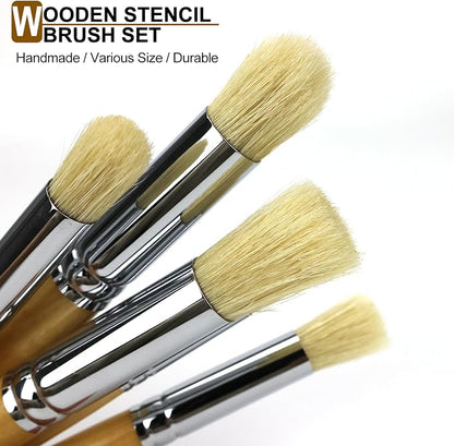 Wooden Stencil Brush Set, 6 Pieces Natural Hog Bristle Dome Stencil Brushes - Image 5