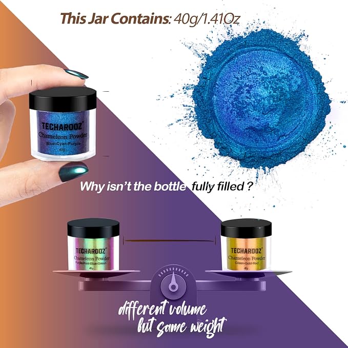 TECHAROOZ Cyan-Blue-Purple 40g- Chameleon Mica Powder Color Shift Mica Powder - Image 2