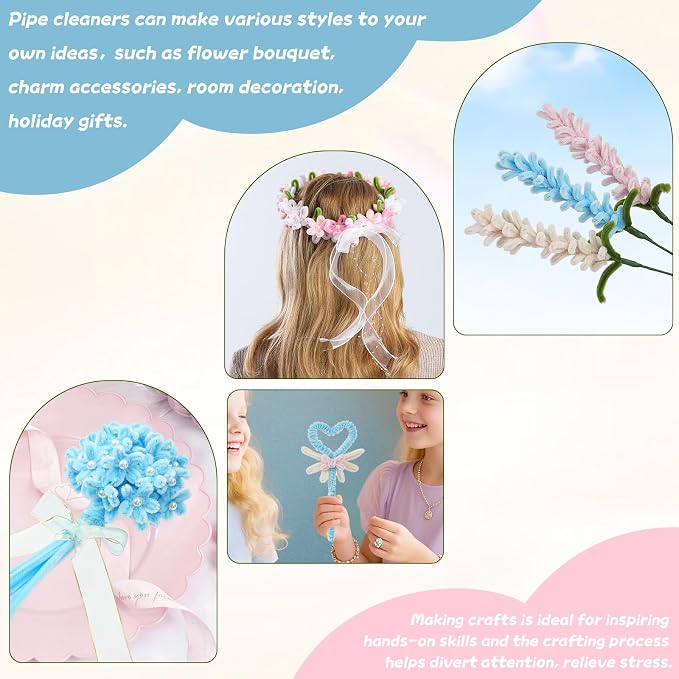400 Pcs Soft Craft Pipe Cleaners Flowers, 5 Colors Chenille Stems Bulk - Image 2