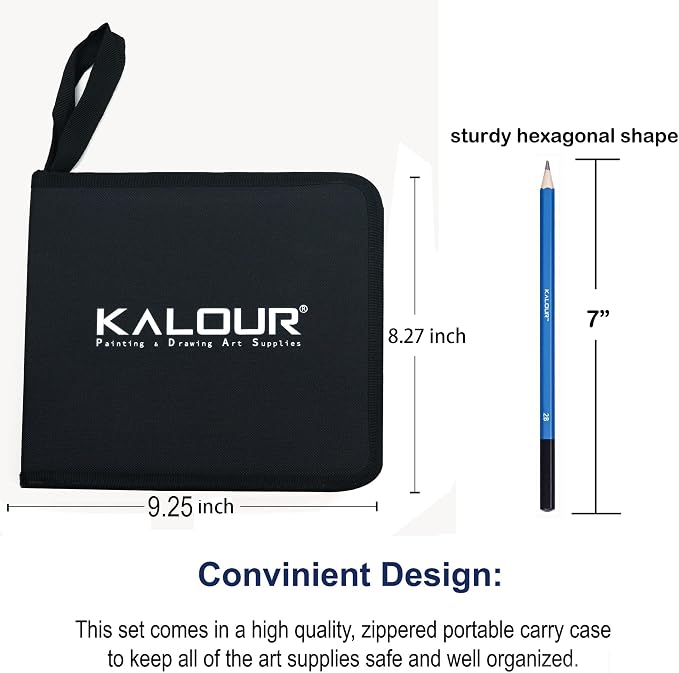 KALOUR 33 Pro Drawing Kit Sketching Pencils Set, Portable Zippered Travel - Image 7