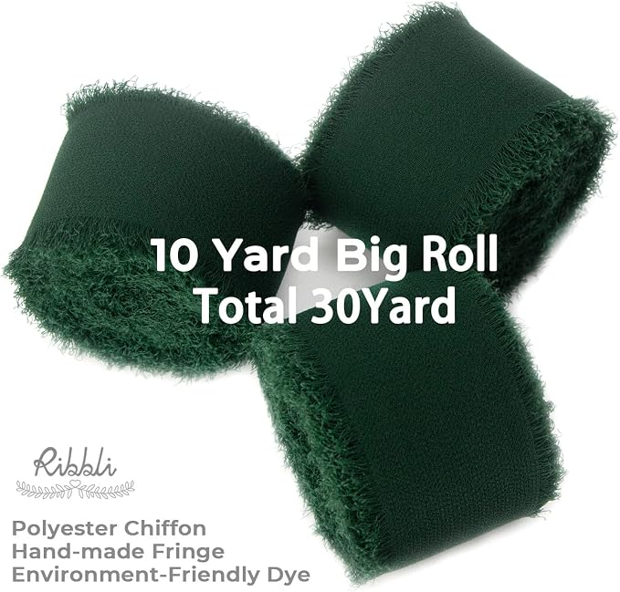 Ribbli Forest Green Chiffon Silk Ribbon, 1.5 Inch x 30 Yard - Image 2
