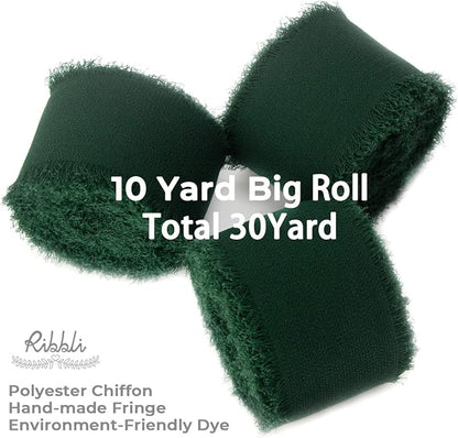 Ribbli Forest Green Chiffon Silk Ribbon, 1.5 Inch x 30 Yard - Image 2