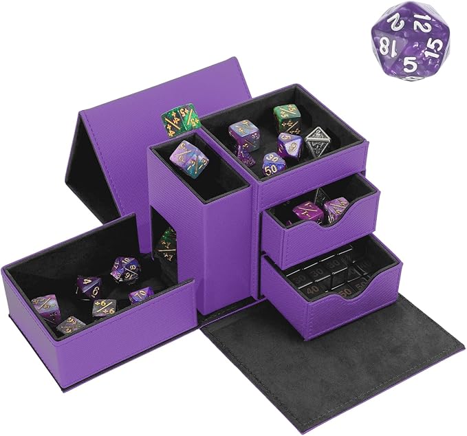 Dice Tower & Dice Tray Storage Box, 3 in 1 Dice Holder Case, Leather Magnetic by Stepane
