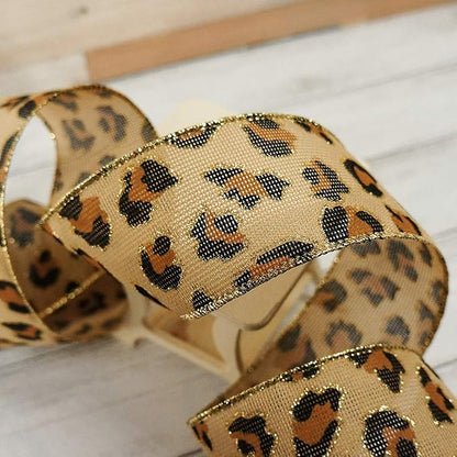 CT CRAFT LLC Burlap Leopard Fabric Wired Ribbon 2.5" x 10 Yards Natural - Image 5