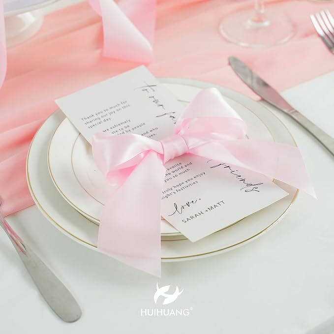 HUIHUANG Pink Ribbon 2 inch Wide Double-Faced Baby Pink Satin Silk Ribbon - Image 3
