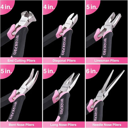 WORKPRO 6-Piece Mini Pliers Set, Needle Nose, Long Nose, Bent Nose, End Cutting - Image 2