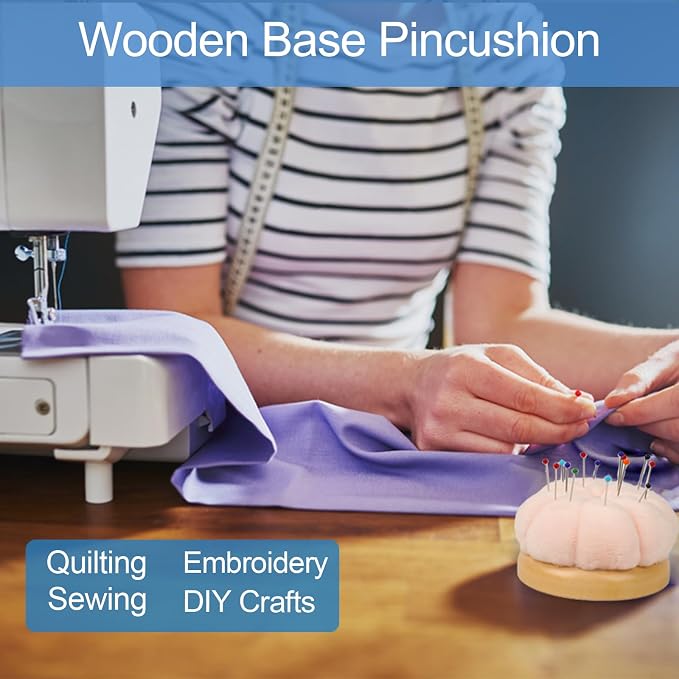 Hilltian Pin Cushion for Sewing, Wooden Base Sewing Pincushion - Image 7