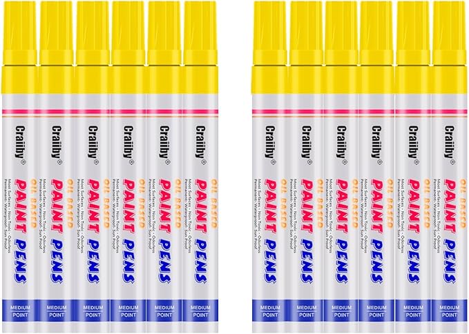 Yellow Paint Markers, 12 Pack Oil-Based Waterproof Quick Dry Permanent Paint by Craiiby