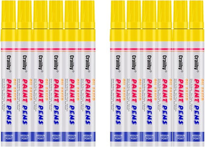 Yellow Paint Markers, 12 Pack Oil-Based Waterproof Quick Dry Permanent Paint by Craiiby
