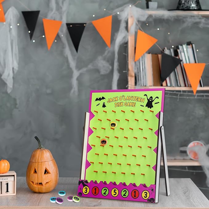 8 Pcs Halloween Carnival Disk Drop Game Jack O'Lantern Wood Desktop Disc Drop - Image 6