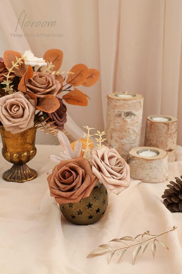 Floroom Artificial Flowers 25pcs Real Looking Earth Tones Ombre Colors Foam - Image 6
