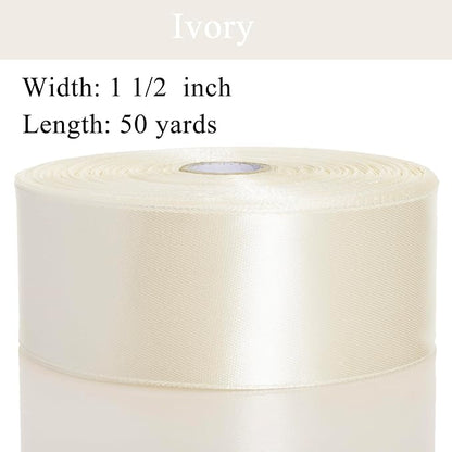 1 1/2 Inch Ivory Solid Satin Ribbon, 50 Yards Craft Fabric Ribbon - Image 3