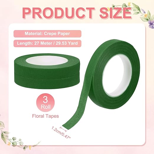 MECCANIXITY 3 Rolls Floral Tapes, 30 Yard x 1/16 in Florist Crepe Flowers - Image 2