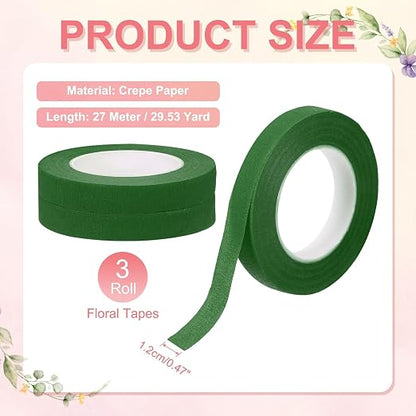 MECCANIXITY 3 Rolls Floral Tapes, 30 Yard x 1/16 in Florist Crepe Flowers - Image 2