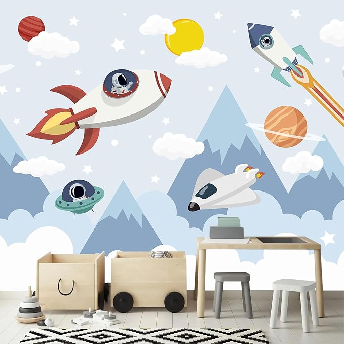 AFZEVEB-Space Mural Hand-Painted Cartoon Wallpaper - Image 2