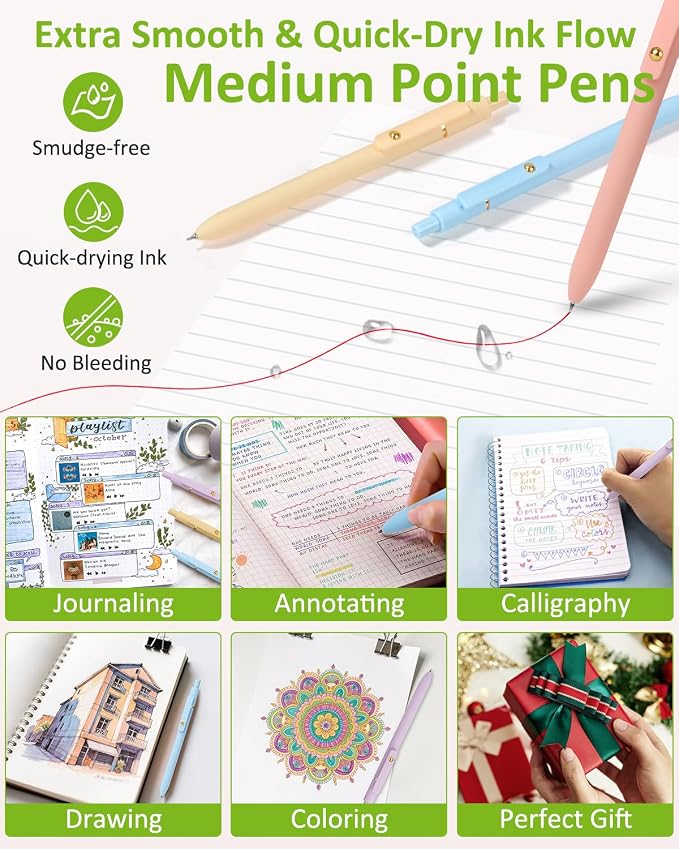 FIOVER Colored Pens, 6 Pack Colorful Gel Pens, Quick-Dry 0.7mm Medium Point - Image 6