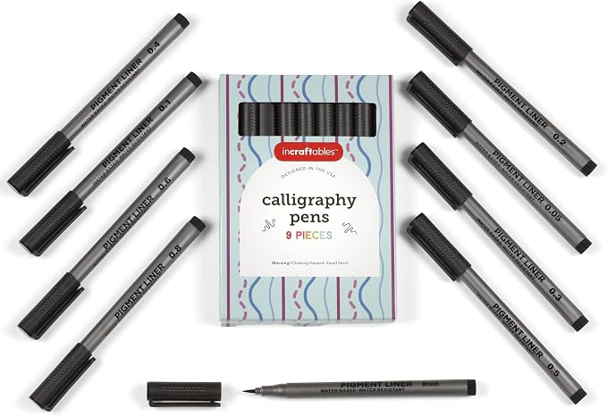 Incraftables Calligraphy Brush Pens – Pack of 9 Assorted Tips – Black Chisel by Incraftables