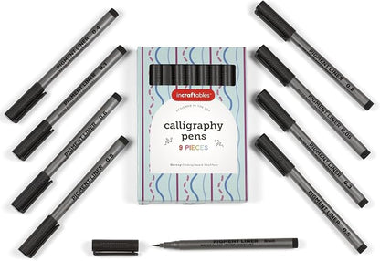 Incraftables Calligraphy Brush Pens – Pack of 9 Assorted Tips – Black Chisel by Incraftables