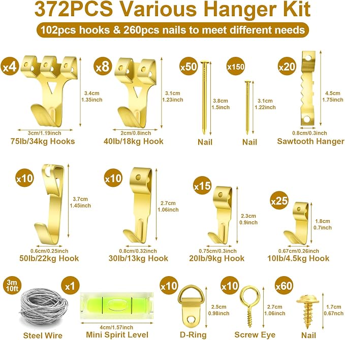 372 PCS Picture Hanging Kit, Christmas Decorations Indoor Outside Picture - Image 2