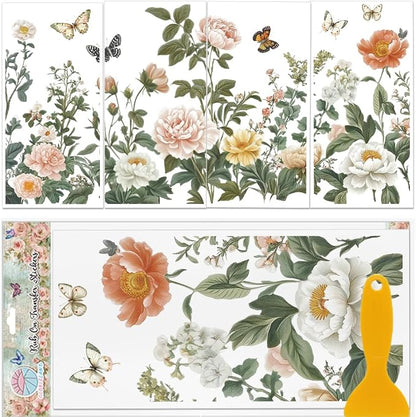 GLOBLELAND 4 Sheets Light Vintage Florals Furniture Transfer 11.8x5.9inch by GLOBLELAND