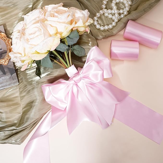 LaRibbons Light Pink Satin Ribbon 3 Inch 10 Yards Double Faced Luxury Light - Image 2
