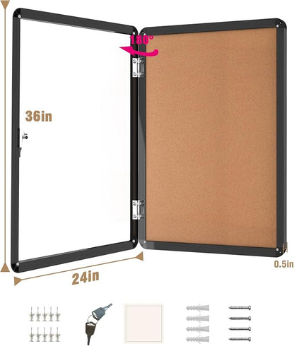 36"x24" Enclosed Bulletin Board, Lockable Weather-Resistant Aluminum Cork - Image 5