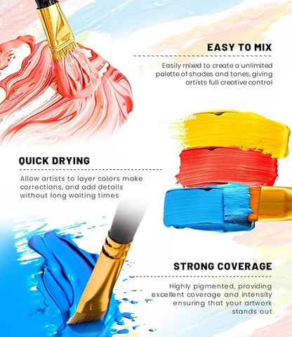 40 PCS Acrylic Paint Set with 12 Brushes, 2 Knives & Palette, 24 Colors Art - Image 5