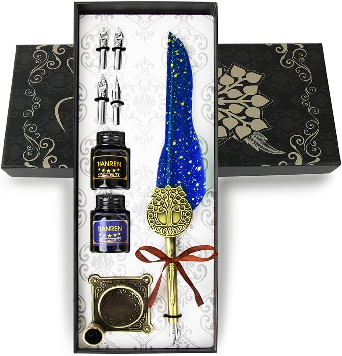 Feather Pen and Ink Set, quill pen ink set, Antique Calligraphy Pen by TIANREN