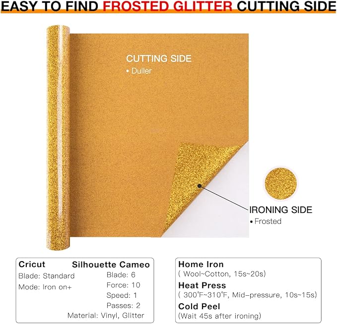 HTVRONT Gold Glitter HTV Heat Transfer Vinyl Rolls - Image 5