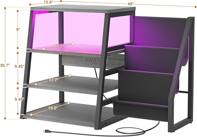 AV Media Stand with Outlets, Stereo Stands and Racks with Vinyl Storage - Image 3