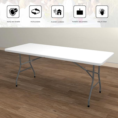 70.8" W X 29" D X 29" H - 6 ft Folding Table White Portable Heavy Duty Plastic - Image 5