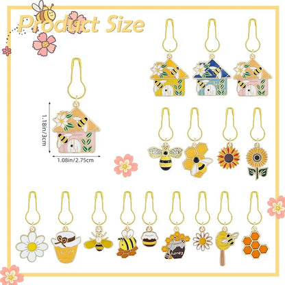 BEEFLYING 16Pcs Bee Honeycomb Stitch Marker Charms, Alloy Enamel Knitting - Image 2