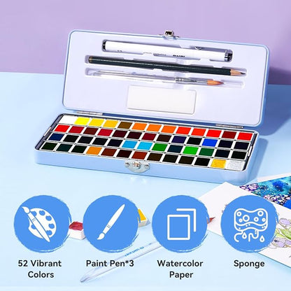 MeiLiang Watercolor Paint Set 52 Colors in Half Pans - Image 4