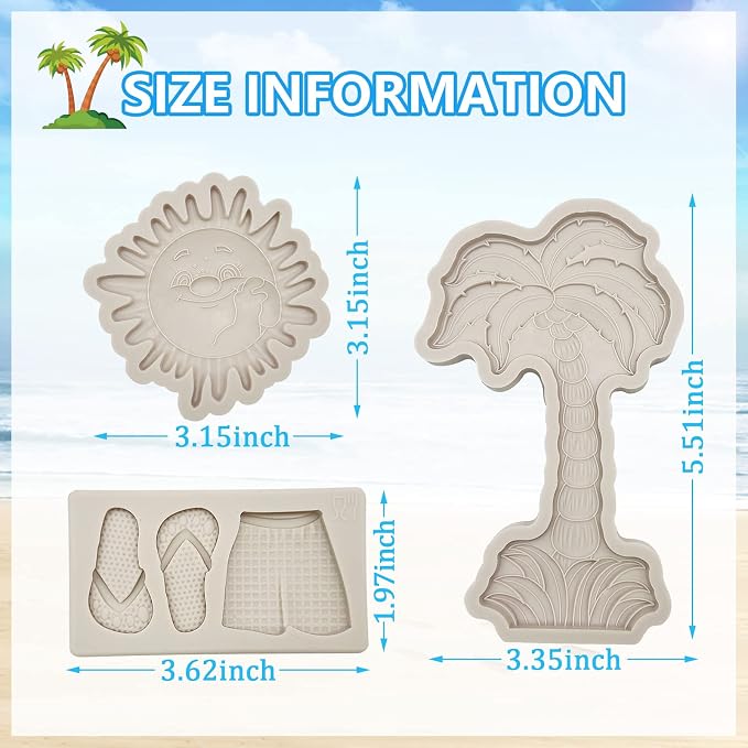 3 Pcs Hawaiian Coconut Tree Fondant Molds, Seaside Beach Sun Silicone Molds - Image 5