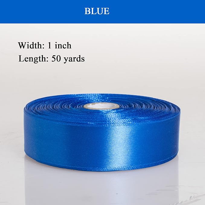 1 Inch Royal Blue Solid Satin Ribbon, 50 Yards Craft Fabric Ribbon - Image 2