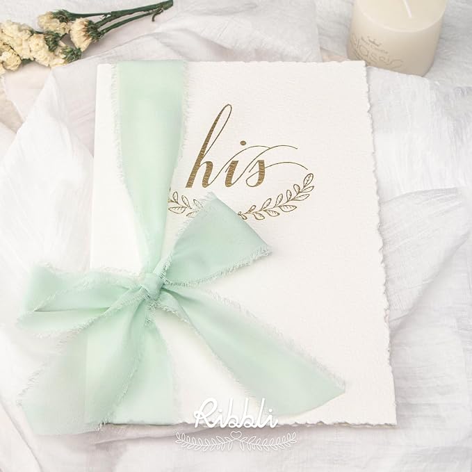 Ribbli Mint Green Chiffon Ribbon 1-1/2 inch x 20 Yard Handmade Fringe Chiffon - Image 3