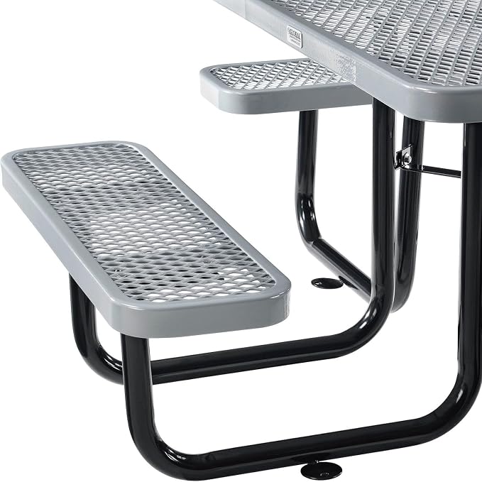 Global Industrial 46" Square Picnic Table, Expanded Metal, Attached Benches - Image 5