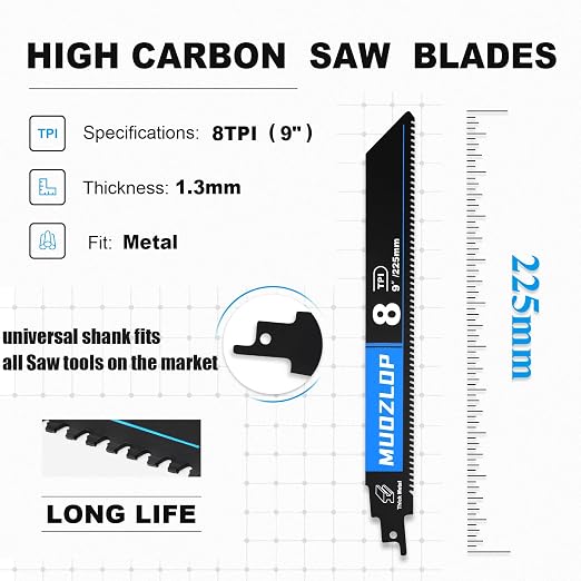 2 Pack 9 inch Reciprocating Saw Blades Set，8 TPI High Carbon Saw Blades - Image 2