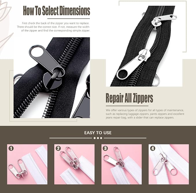 250Pcs Zipper Replacement Zipper Repair Fix Kit Zipper Slider Set - Image 4