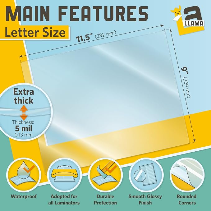 Thermal Laminating Pouches, 9 x 11.5 Inches, 5 Mil Thick, 20 Pack of Glossy - Image 2