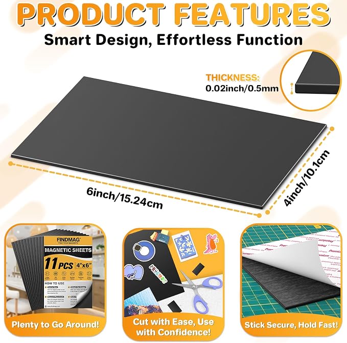 FINDMAG Magnetic Sheets, 11 Pack, Cut and Customize Flexible Self Adhesive - Image 2