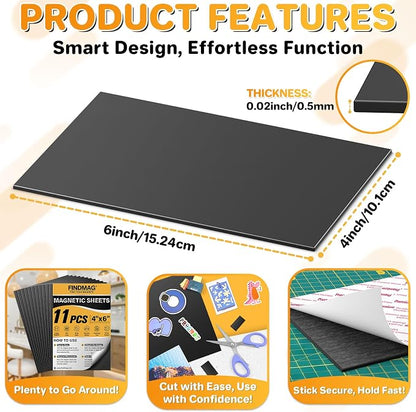 FINDMAG Magnetic Sheets, 11 Pack, Cut and Customize Flexible Self Adhesive - Image 2